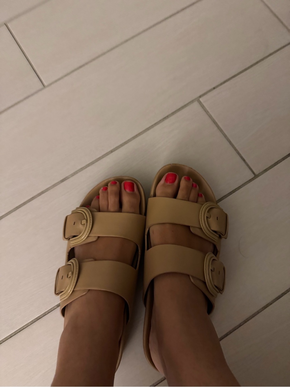 Vince Tan Double-Buckle Women’s Slide Sandals
